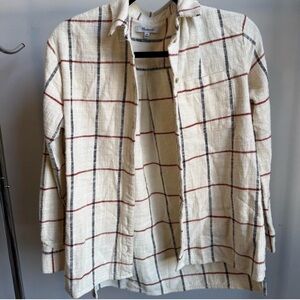 Madewell Cream and Red Plaid Shirt Jacket